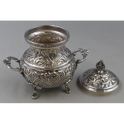 29 - A Hallmarked Egyptian Silver Floral Lidded Sugar Bowl, On Four Feet. Approx 312g.