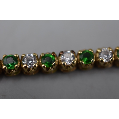 41 - Bracelet Decorated with Green and Clear Stones in Gold Tone with Presentation Box