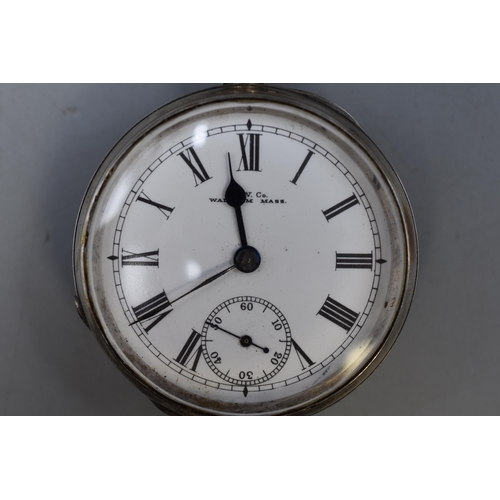 48 - Waltham Silver Cased Pocket Watch (Working when tested / but may require Service) complete with Key