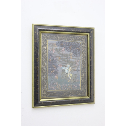 349 - Vintage Framed and Glazed Exotic Krishna Painting Depicting a Romantic Couple Scene 15