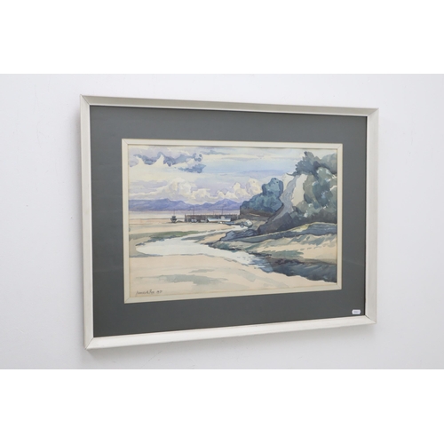 352 - James Pye 1971 Original Watercolour of Beach Scene in Mid Century Framed and Glazed Mount (30