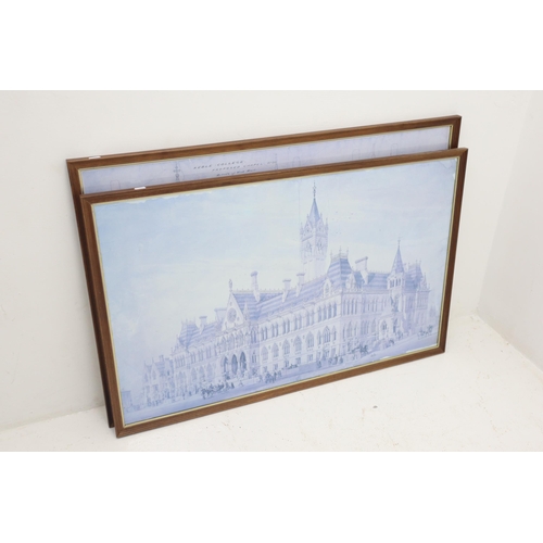 353 - Two Large Printed in Frame Pictures of Manchester Assize Courts and Kebel College Proposed Chapel No... 