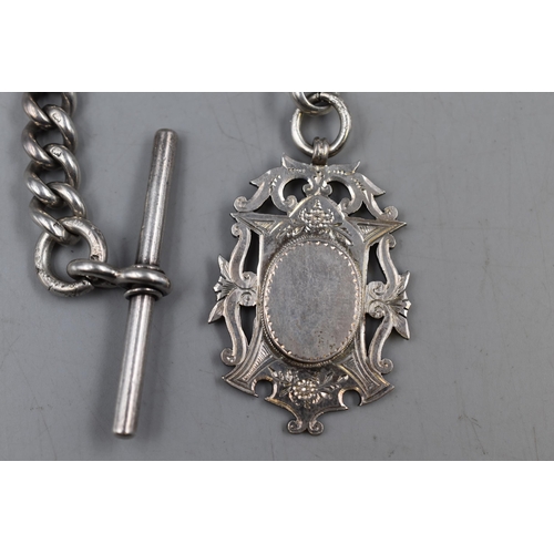 59 - Sterling Silver Double Albert Watch Chain with Hallmarked Birmingham Silver Fob (223 grams)