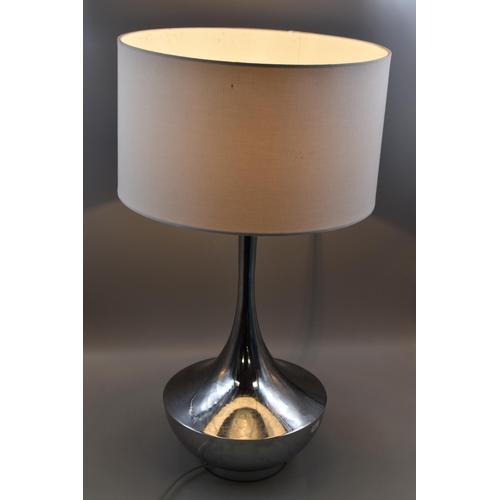 357 - Mid Century Style Polished Steel Table Lamp with Fabric Shade (27