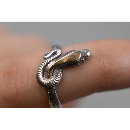 64 - Silver 925 Snake Ring (Size P) Complete with Presentation Box