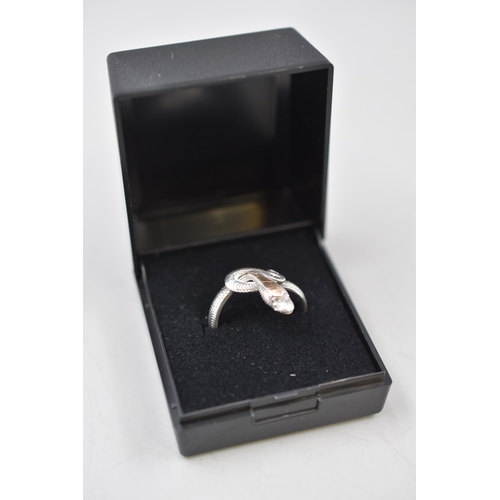 64 - Silver 925 Snake Ring (Size P) Complete with Presentation Box