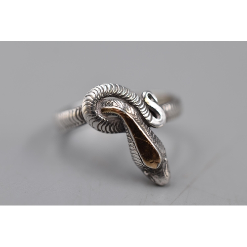 64 - Silver 925 Snake Ring (Size P) Complete with Presentation Box