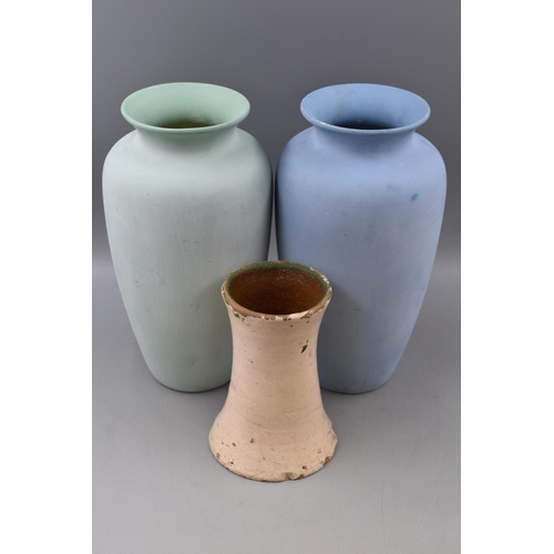 358 - Two Large Ceramic Floor Vases, In Pastel With Floral Design and A Leyland Homestead Terracotta Vase.... 