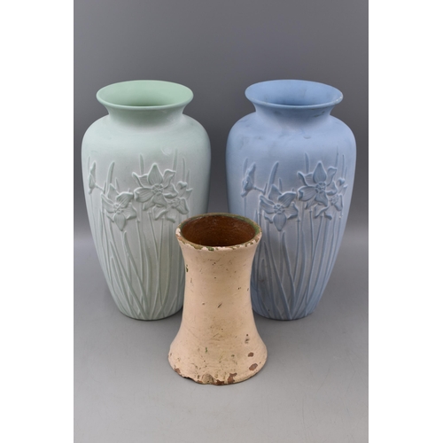 358 - Two Large Ceramic Floor Vases, In Pastel With Floral Design and A Leyland Homestead Terracotta Vase.... 