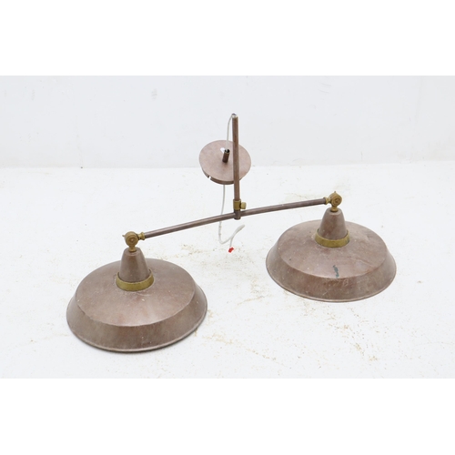 392 - Industrial Vintage Style Light Fitting Approx 37 Inches Wide and Shades Have A Diameter of 15 Inches