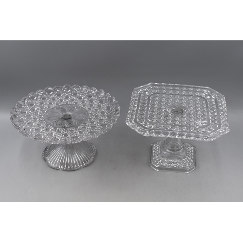 680 - A Selection of Three Cake Stands. Includes Two Cut Glass and A Three Tier Ceramic Cake Stand.