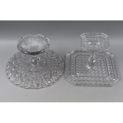 680 - A Selection of Three Cake Stands. Includes Two Cut Glass and A Three Tier Ceramic Cake Stand.