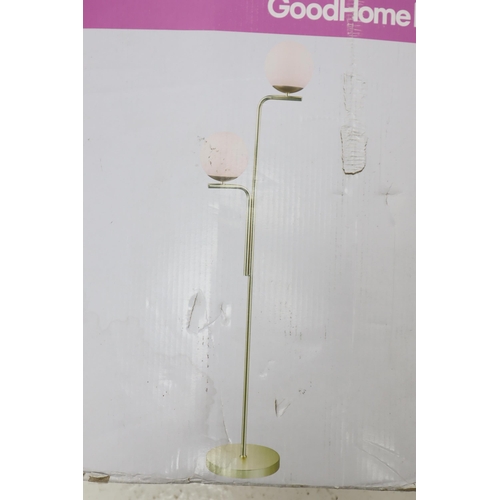 690 - A Boxed 'Baldaz' Goodhome Two Light Brass Effect Floor Light, With Matching Boxed 'Baldaz' Table Lam... 