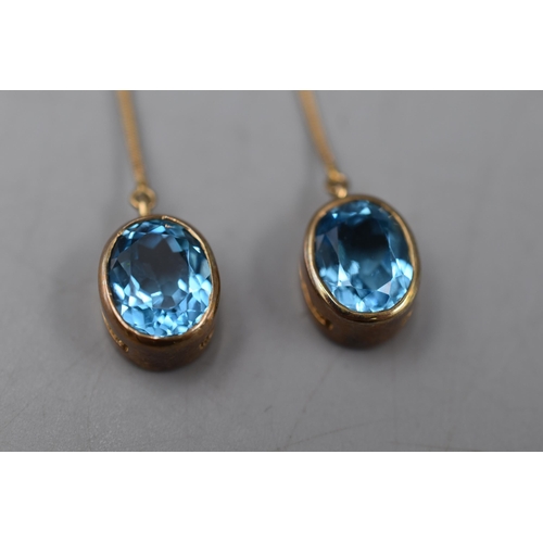 1 - A Pair of 9ct Gold Blue Stoned Earrings, In Presentation Box.