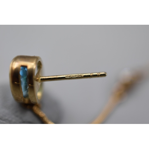 1 - A Pair of 9ct Gold Blue Stoned Earrings, In Presentation Box.