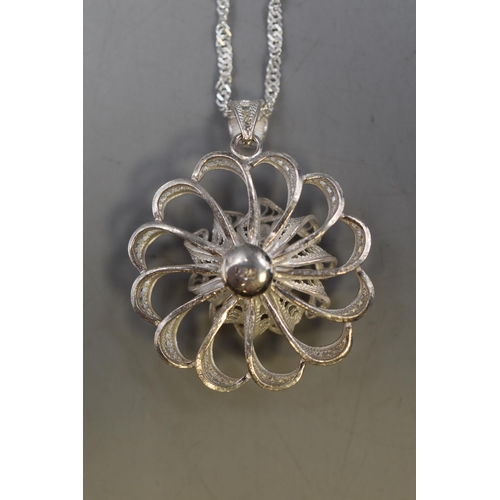 2 - Silver 925 Filagree Floral Pendant Necklace