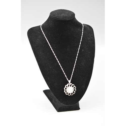 2 - Silver 925 Filagree Floral Pendant Necklace