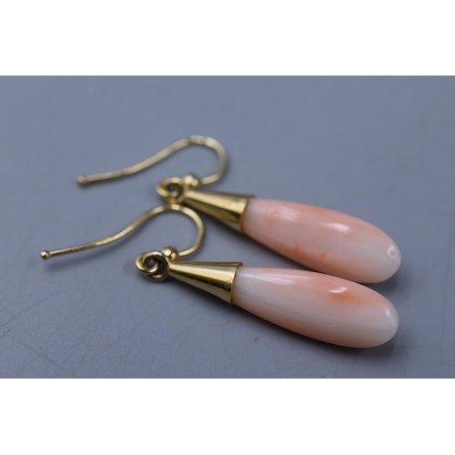 18 - A Pair of 18ct Gold Pink Stoned Earrings, In Presentation Box.