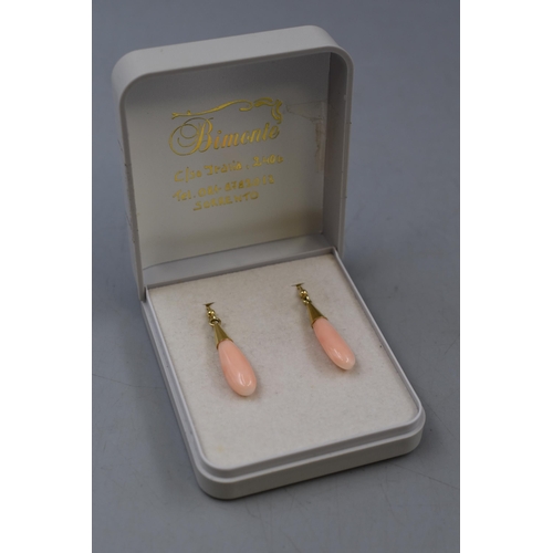 18 - A Pair of 18ct Gold Pink Stoned Earrings, In Presentation Box.