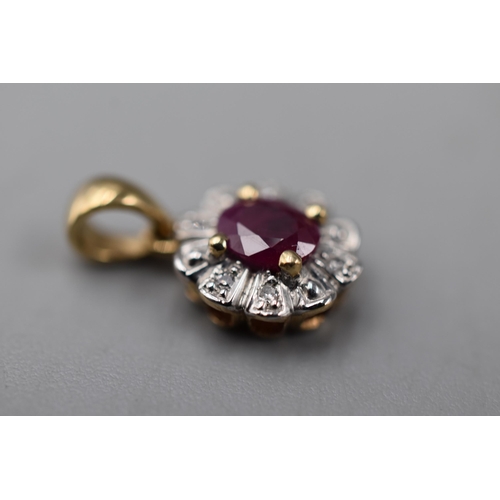 26 - 9ct Gold Ruby Stoned Pendant. Pendant Size approx. 8mm. Total weight approx. 0.93 grams