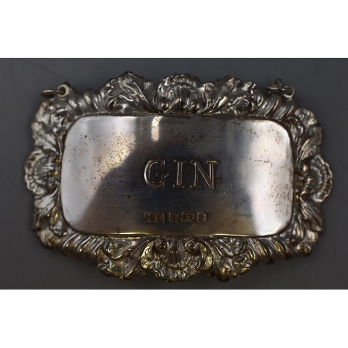 46 - A Hallmarked Birmingham Silver Gin Label, Circa 1976