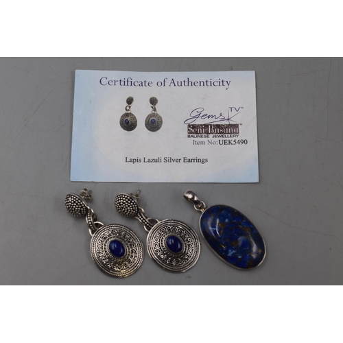 51 - A Pair of 925. Silver Lapis Lazuli Stoned Earrings (With COA), With a 925. Silver Lapis Lazuli Stone... 