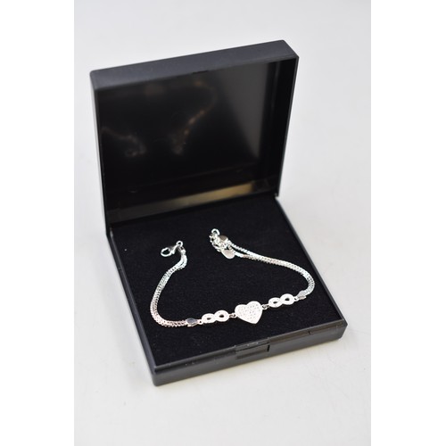 40 - Silver 925 Heart Twin Chain Bracelet complete with Presentation Box 