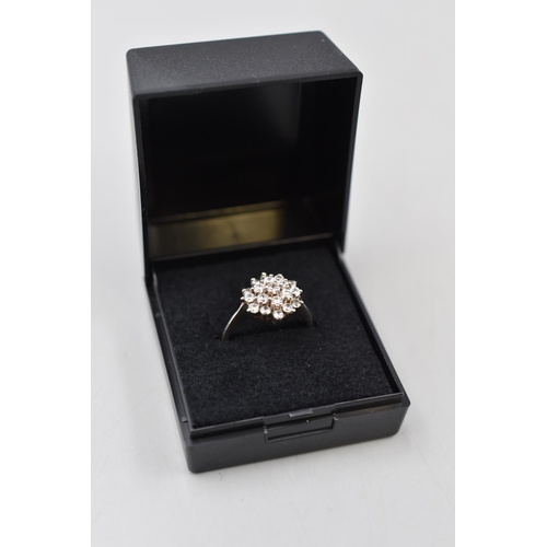 4 - Silver 925 Cluster Ring (Size M) Complete with Presentation Box