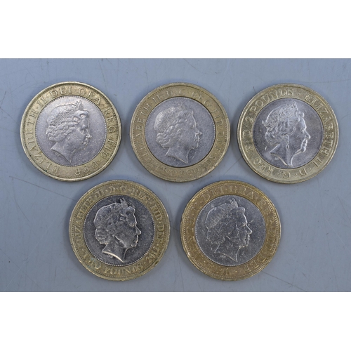 110 - A Selection of Five Collectable UK £2 Coins. Includes Charles Dickens, Brunel, WWI and More