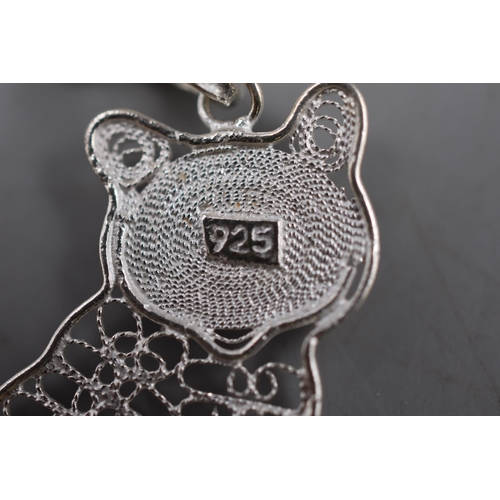 8 - Silver 925 Filagree Cat Pendant Necklace