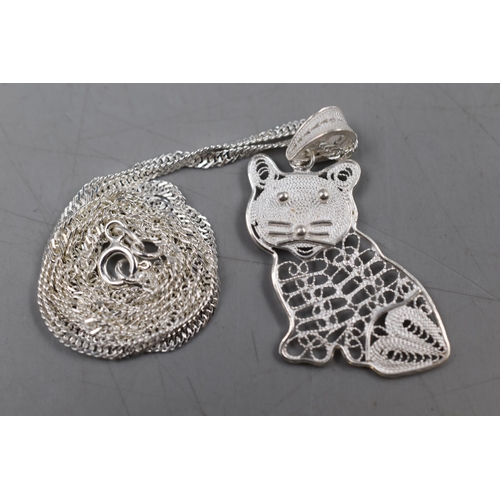 8 - Silver 925 Filagree Cat Pendant Necklace