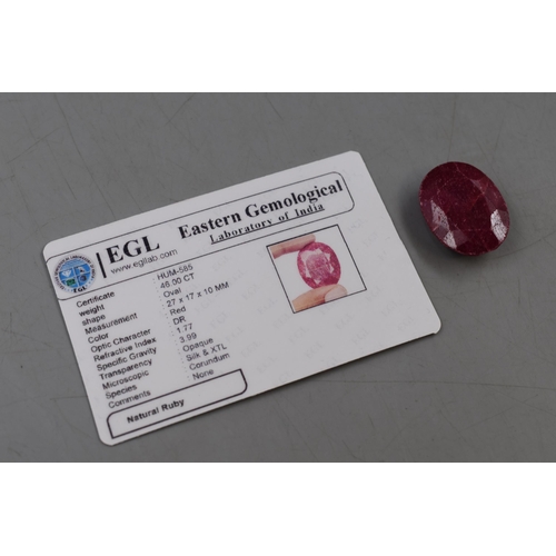 9 - EGL Certified Natural Ruby Gem Stone 46 Carat complete with Certificate