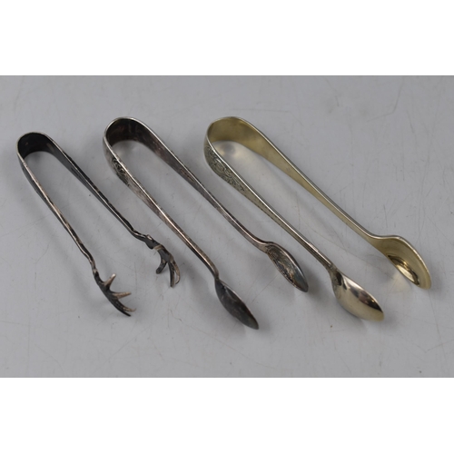 19 - A Selection of Three Vintage Sugar Nips, Includes Silver Plated and Possible Silver Piece.