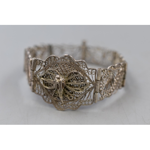 22 - Vintage Filigree Silver Dragon Fly Bracelet Complete with Presentation Box