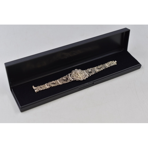 22 - Vintage Filigree Silver Dragon Fly Bracelet Complete with Presentation Box