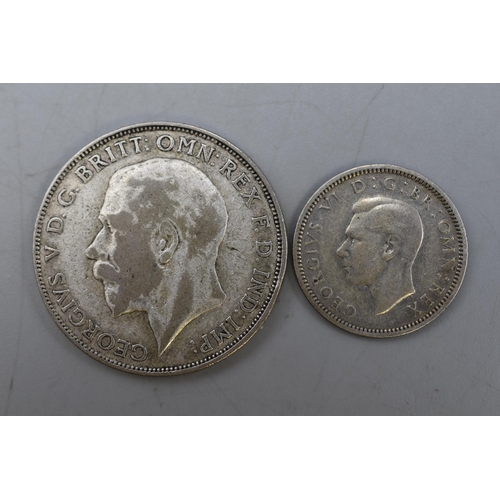 121 - Two UK Silver Coins. 1922 Florin and 1941 Sixpence.