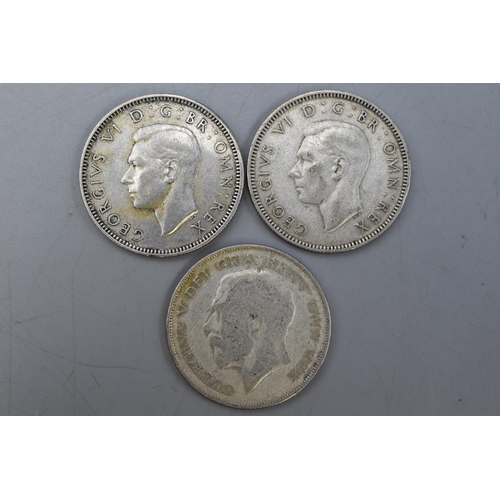 122 - Three UK Silver Shillings, 1922, 1944 and 1945.