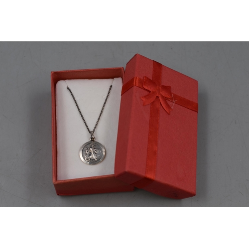 36 - Silver 925 St Cristopher Pendant Necklace Complete with Presentatioin Box