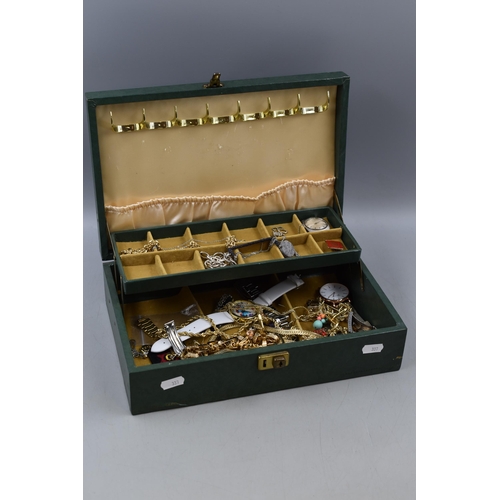 40 - Jewellery Box Containing a Selection of Jewellery Including Watches, Watch Head, Badges, and more