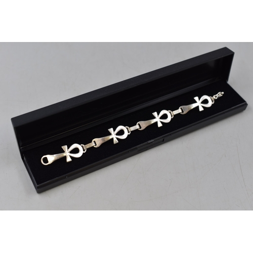 45 - Egyptian Silver Ankh Cross Bracelet (Represent Key of Life) Complete with Presentation Box