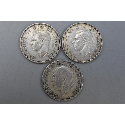 134 - Three UK Silver Shillings, 1928, 1939 and 1940.