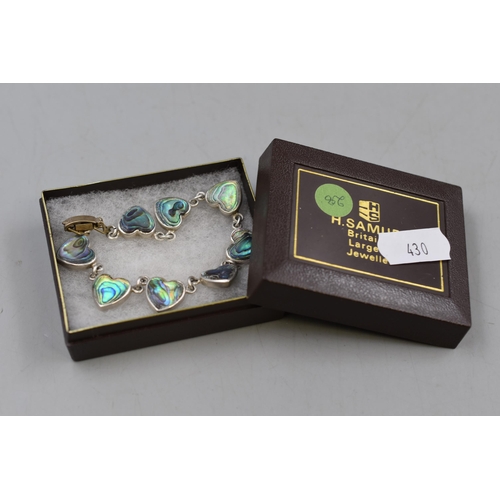 50 - A Silver Loveheart and Paua Shell Bracelet, In Presentation Box.