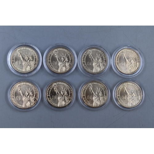 153 - Selection of Eight 2009 Cased Presidential 1 Dollar Coins, includes Zachary Taylor, William Henry Ha... 