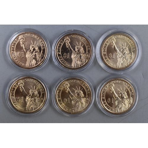 154 - Selection of Six Presidential Cased 1 Dollar Coins. Includes Zachary Taylor, William Henry Harrison,... 