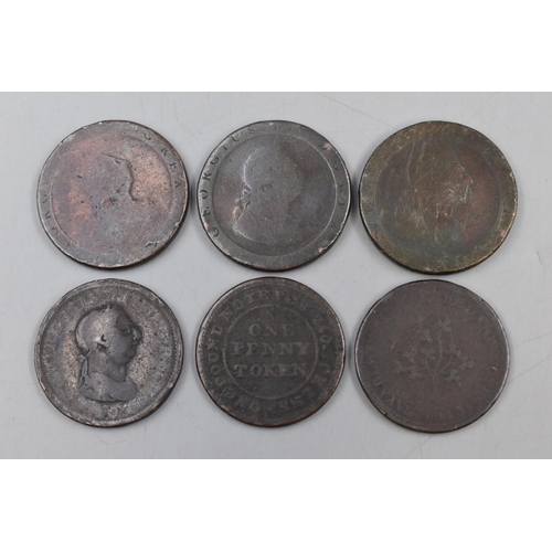 156 - A Selection of Six George III Pennies and Tokens.