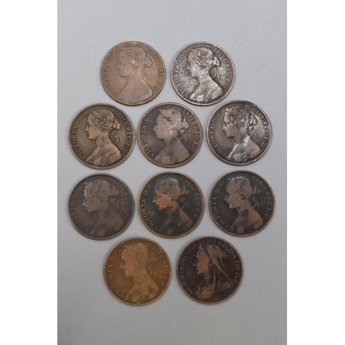 161 - A Selection of Ten Victorian Pennies.