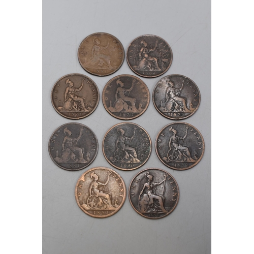 161 - A Selection of Ten Victorian Pennies.