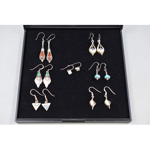 60 - Seven Pairs of Silver 925 Earrings