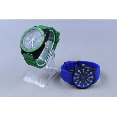 65 - Two Brand New Ex-Display Adidas Rubber Strapped Sports Watches one with Display Stand