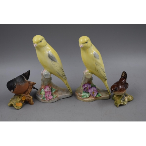 92 - Selection of Four Bird Ornaments, includes Two Royal Prince Canaries (1947-1951), Beswick Wren (Mode... 